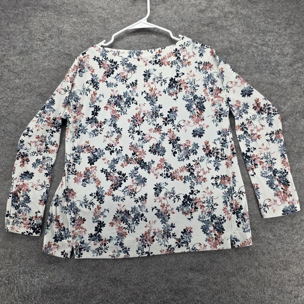 J. Jill T-Shirt Womens S White Round Neck Floral Jersey Long Sleeve Relaxed Fit